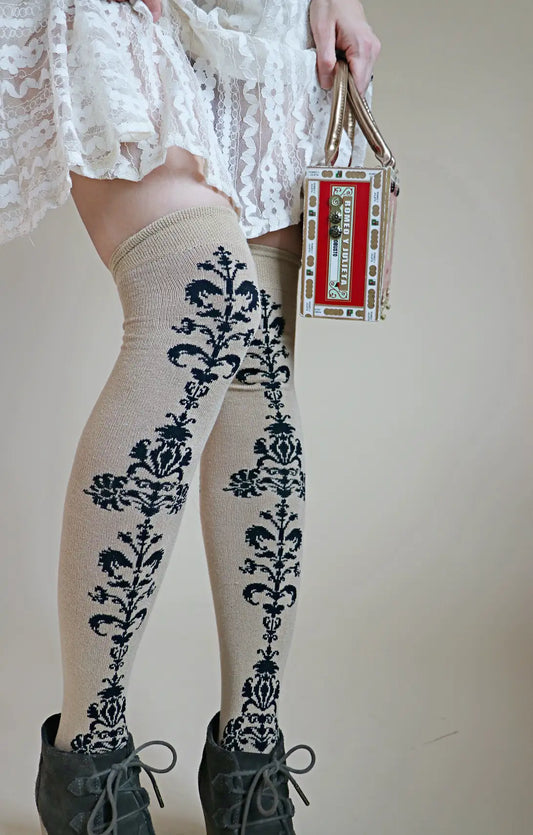 Victorian Floral Chain  Over The Knee Socks