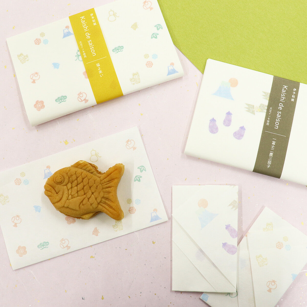 Lucky Charm Kaishi, Rice Paper for Tea Ceremony l 懐紙 伊予和紙 福よ来い
