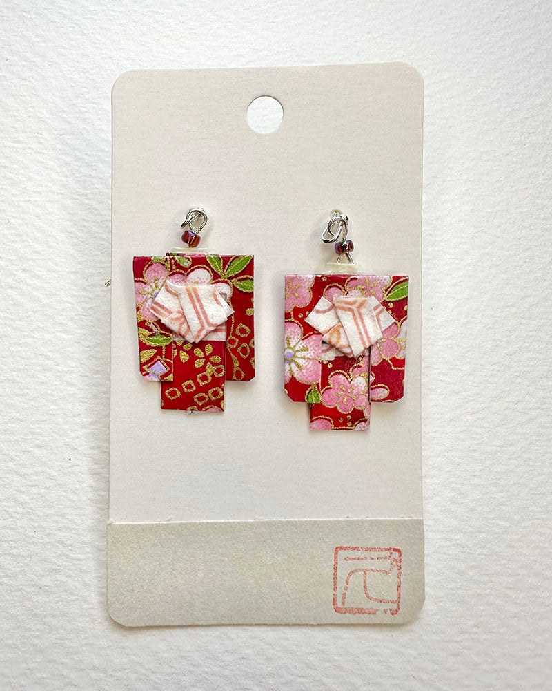Kimono Origami Jewelry Zen Earrings -Red Gold
