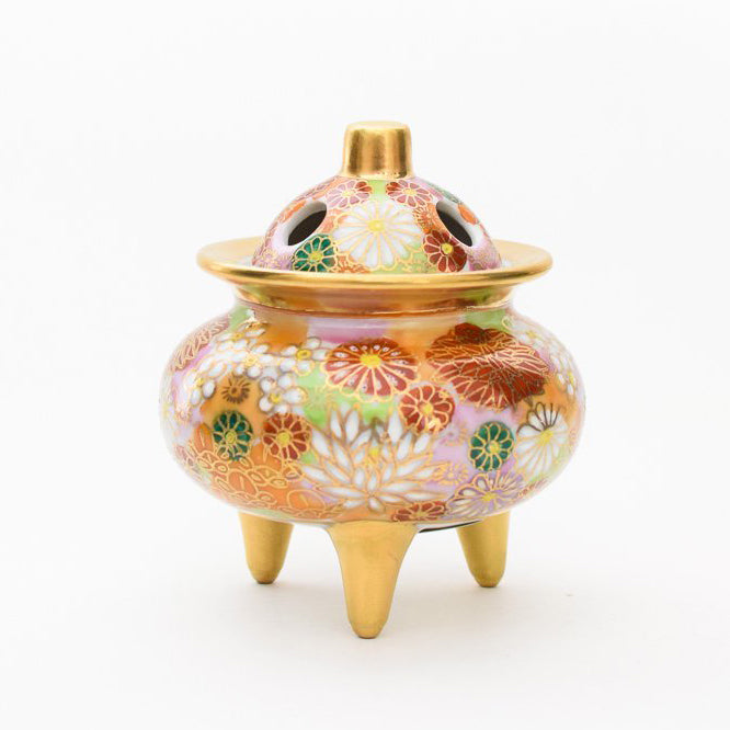 Gold Flower Kutani Incense Pot