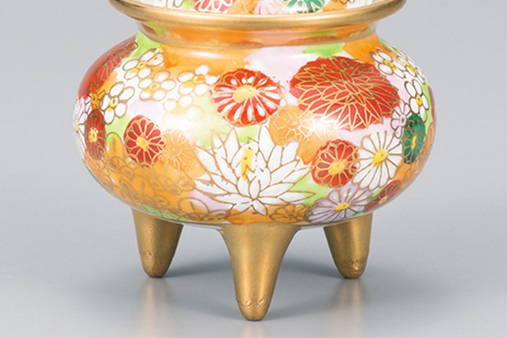 Gold Flower Kutani Incense Pot