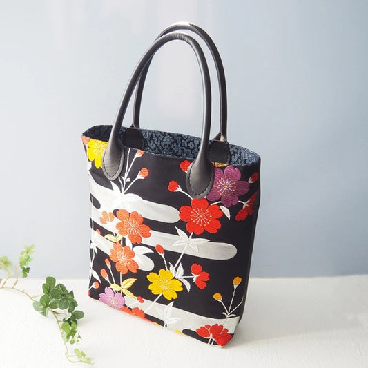 Kimono Tote Bag Sakura Black - Kyoto Nishijin Textile