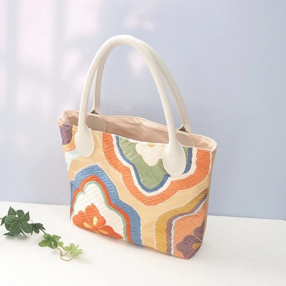 Kimono Tote Bag Beige - Kyoto Nishijin Textile