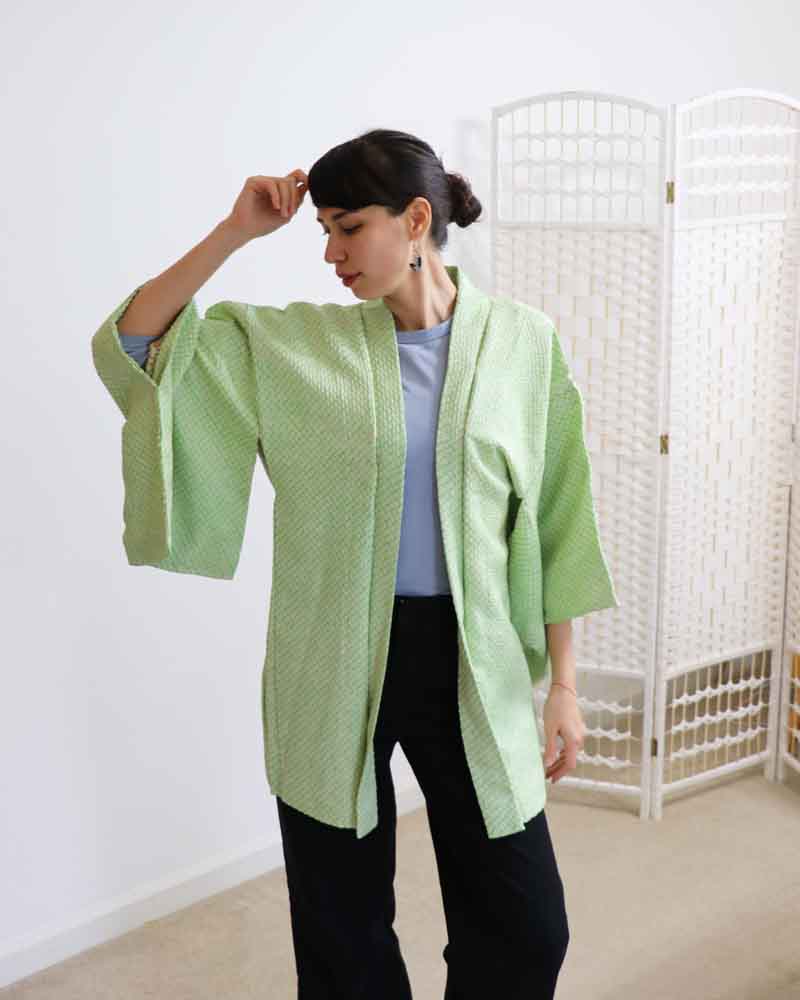 Key lime Shibori Haori Kimono Jacket