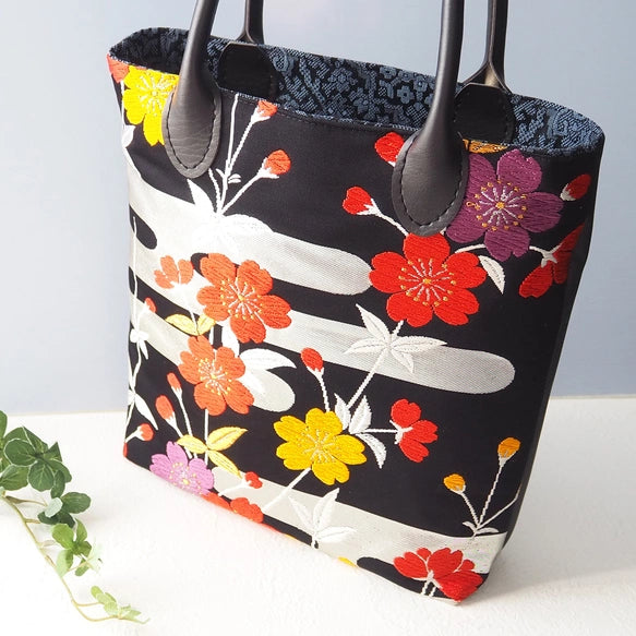 Kimono Tote Bag Sakura Black - Kyoto Nishijin Textile