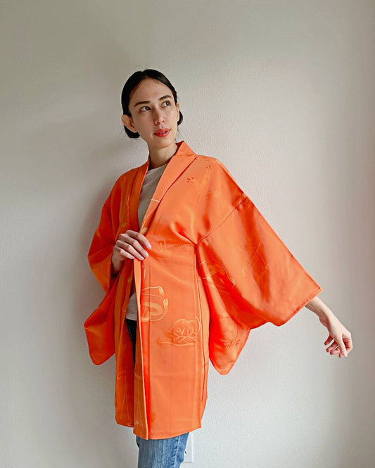 Orange Shiny Pine Haori Kimono Jacket