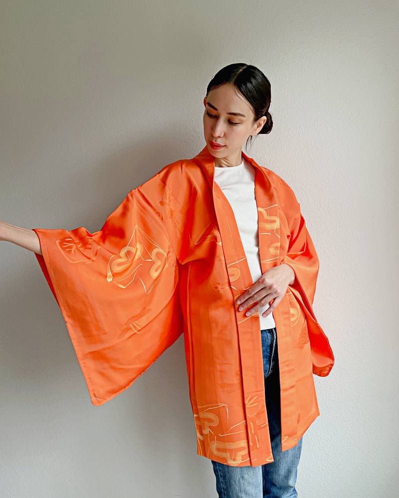 Orange Shiny Pine Haori Kimono Jacket