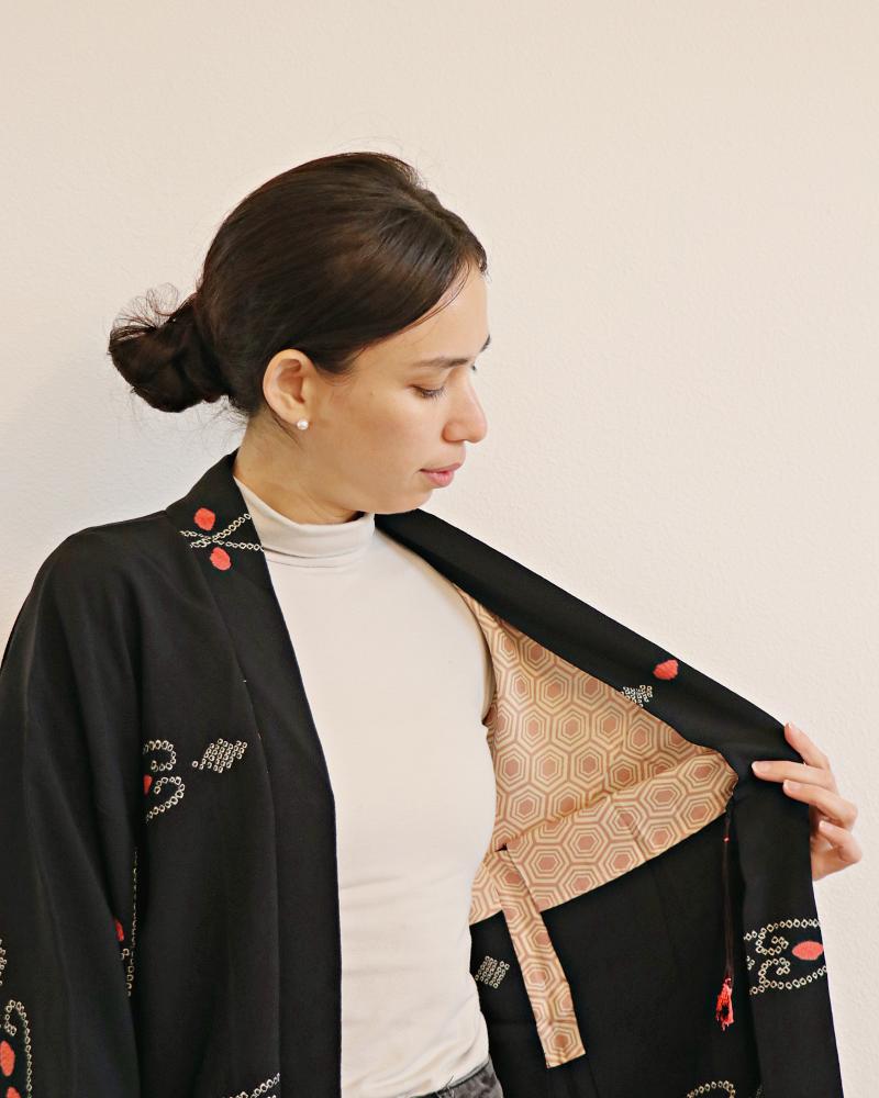 ShiboriTrelis Black Haori Kimono Jacket