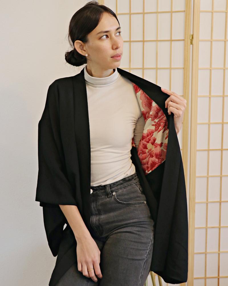 Chrysanthemum Sonata Black Haori Kimono Jacket