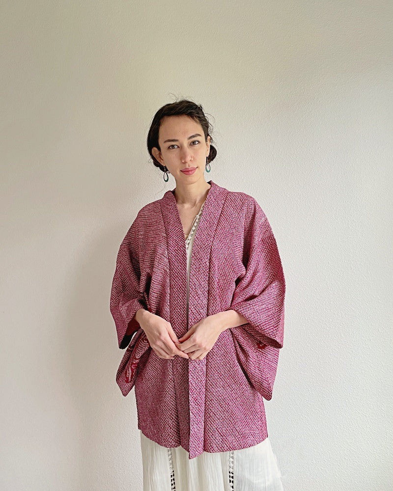 Elegant Plum Flower Shibori Kimono Jacket