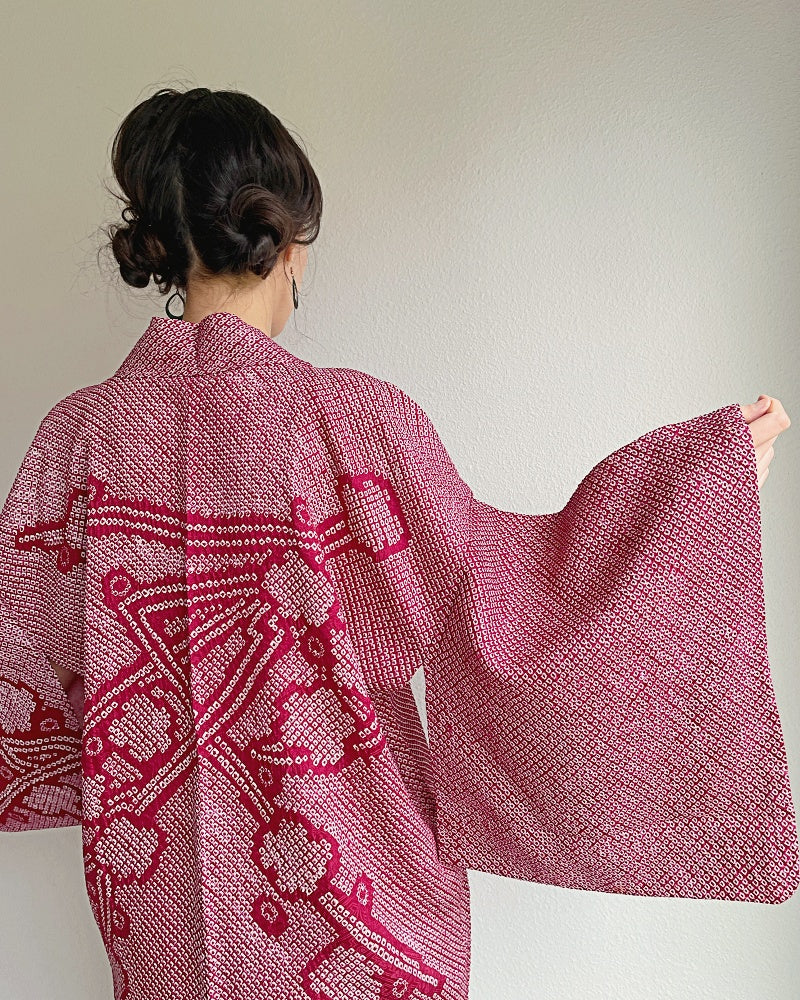 Elegant Plum Flower Shibori Kimono Jacket