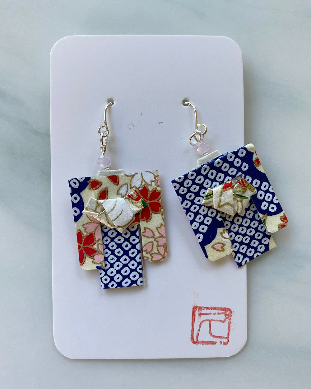 Shibori Kimono Origami Jewelry Zen Earrings