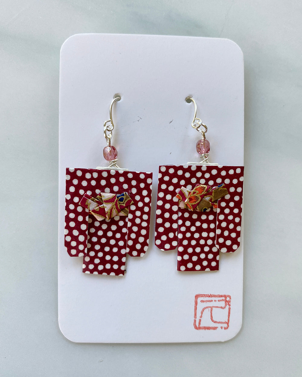 Kimono Origami Jewelry Zen Earrings Red Dots