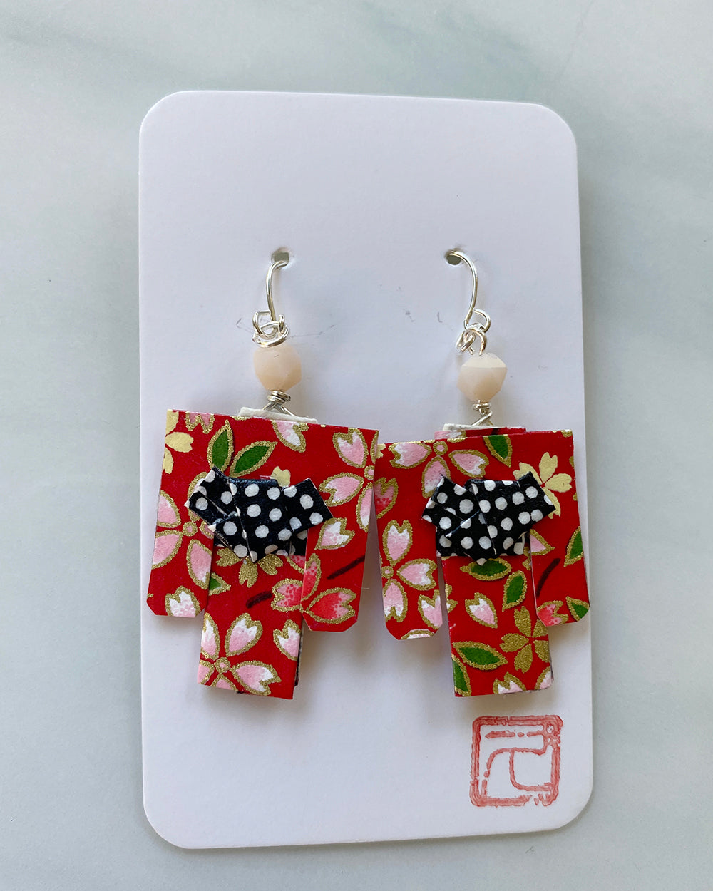 Kimono Origami Jewelry Zen Earrings Sakura Red