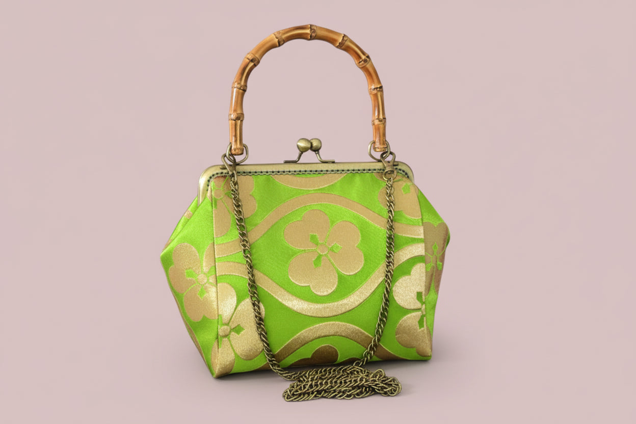 Repurposed Kimono Silk Bag in Green