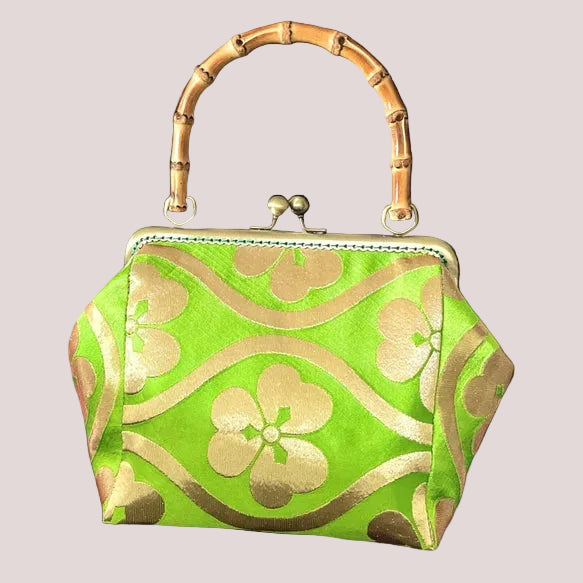 Vivid Green Repurposed Kimono Silk Bag