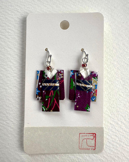 Kimono Origami Jewelry Zen Earrings -Purple Leaves