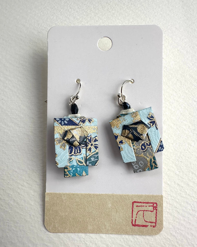 Kimono Origami Jewelry Zen Earrings -Blue Gray