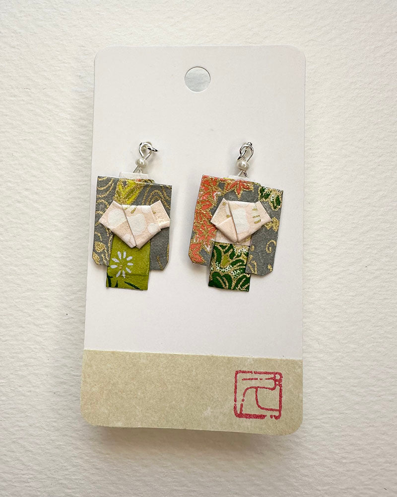 Kimono Origami Jewelry Zen Earrings -Yellow Green