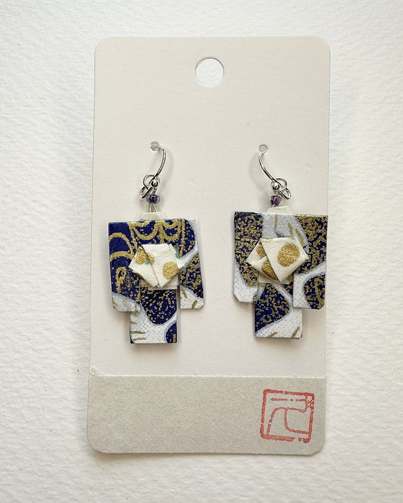 Kimono Origami Jewelry Zen Earrings -Black Bird