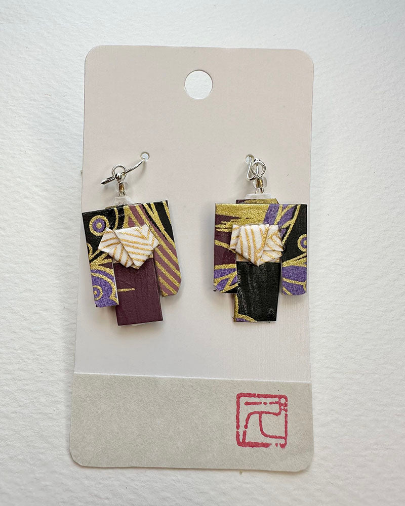 Kimono Origami Jewelry Zen Earrings -Purple Pattern