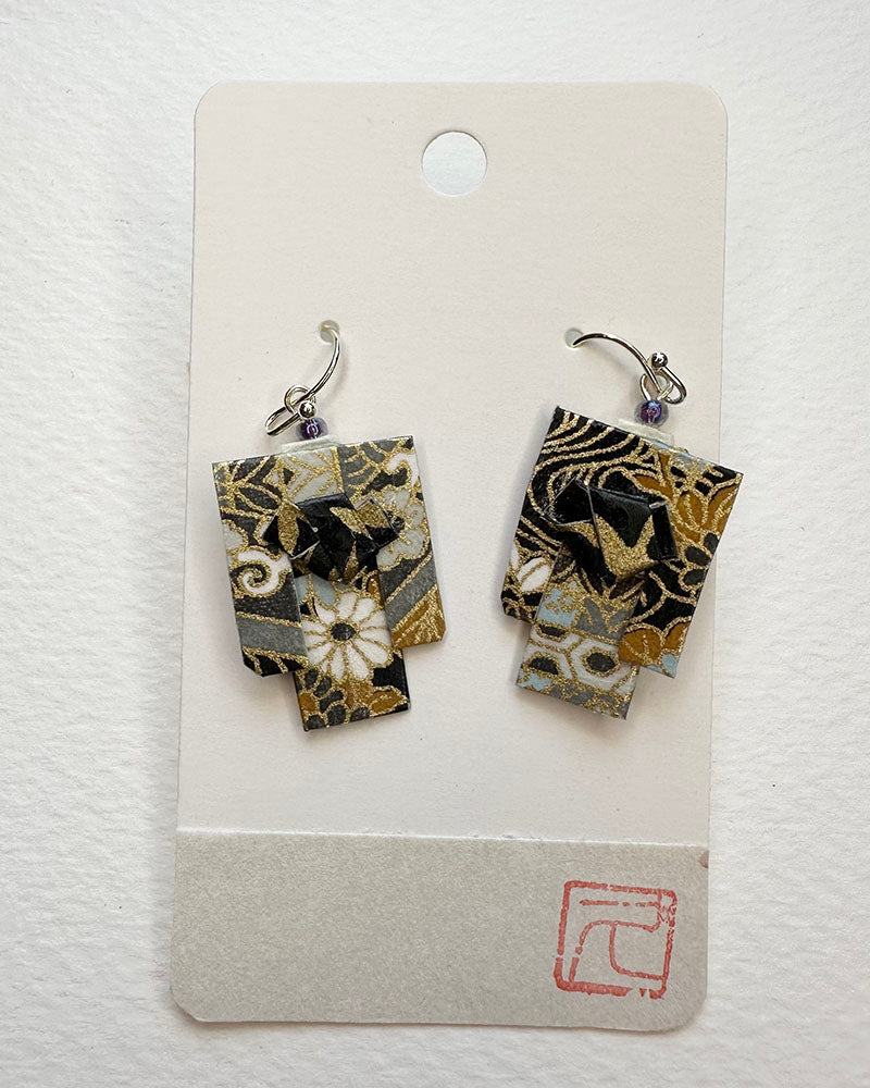 Kimono Origami Jewelry Zen Earrings -Blue Modern