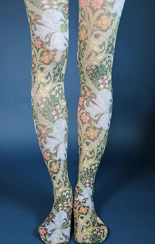 Purple Golden Lily by WILLIAM MORRIS Printed Art Tights