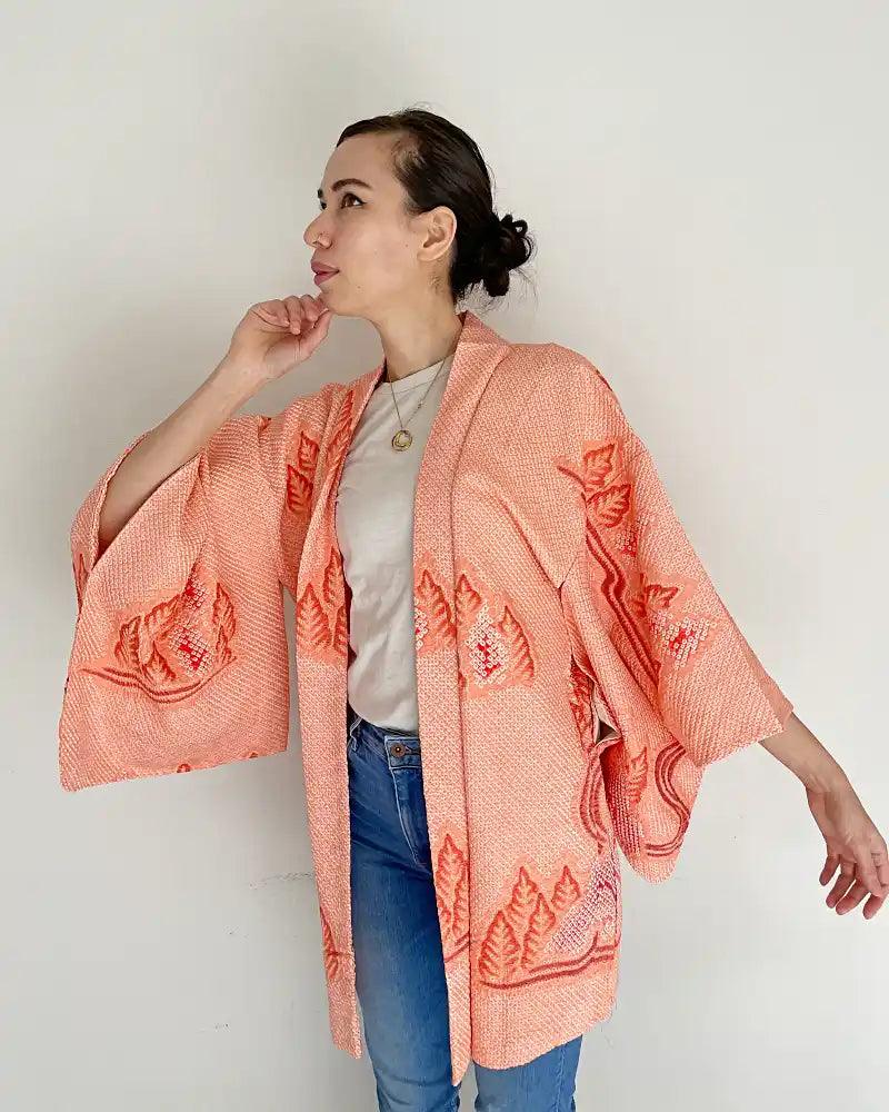 Coral Orange Colored Haori Jacket