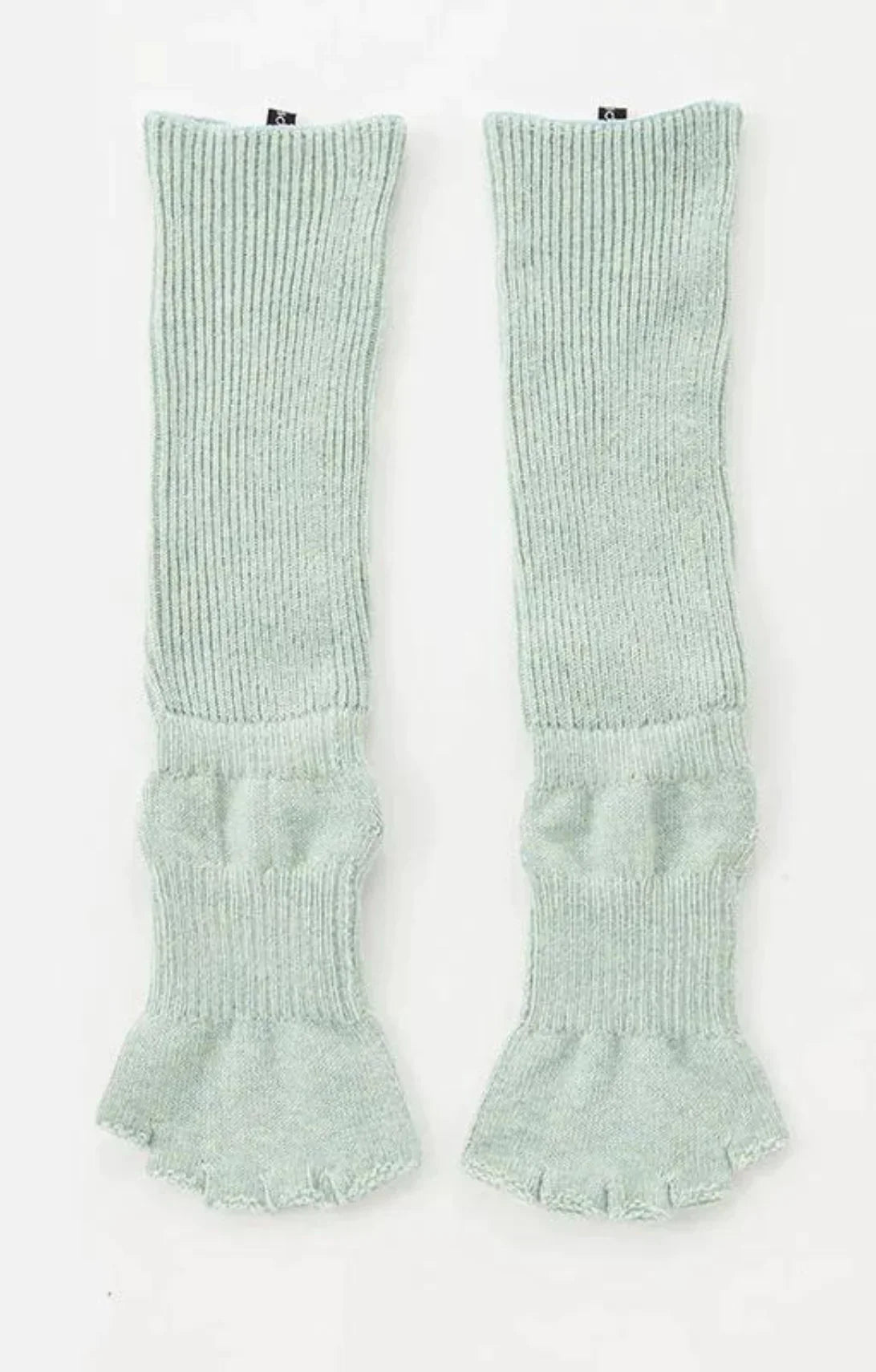 Front side of Knitido plus brand Organic Cotton Botanical Dyed Open Toe and Heel Grip Socks in mint color