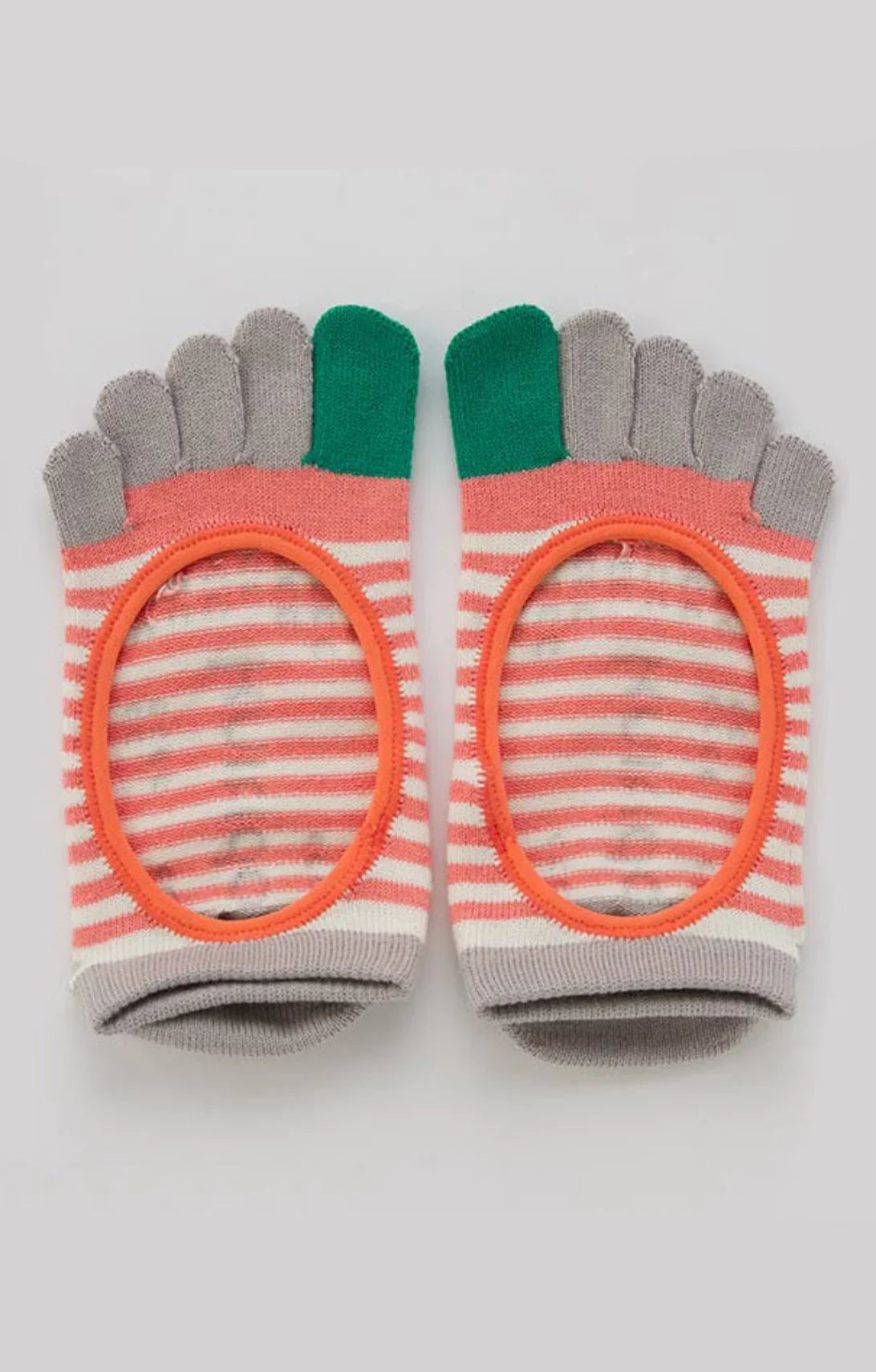 Knitted Plus’s Organic Cotton Striped Toe Liner Grip Socks in Coral