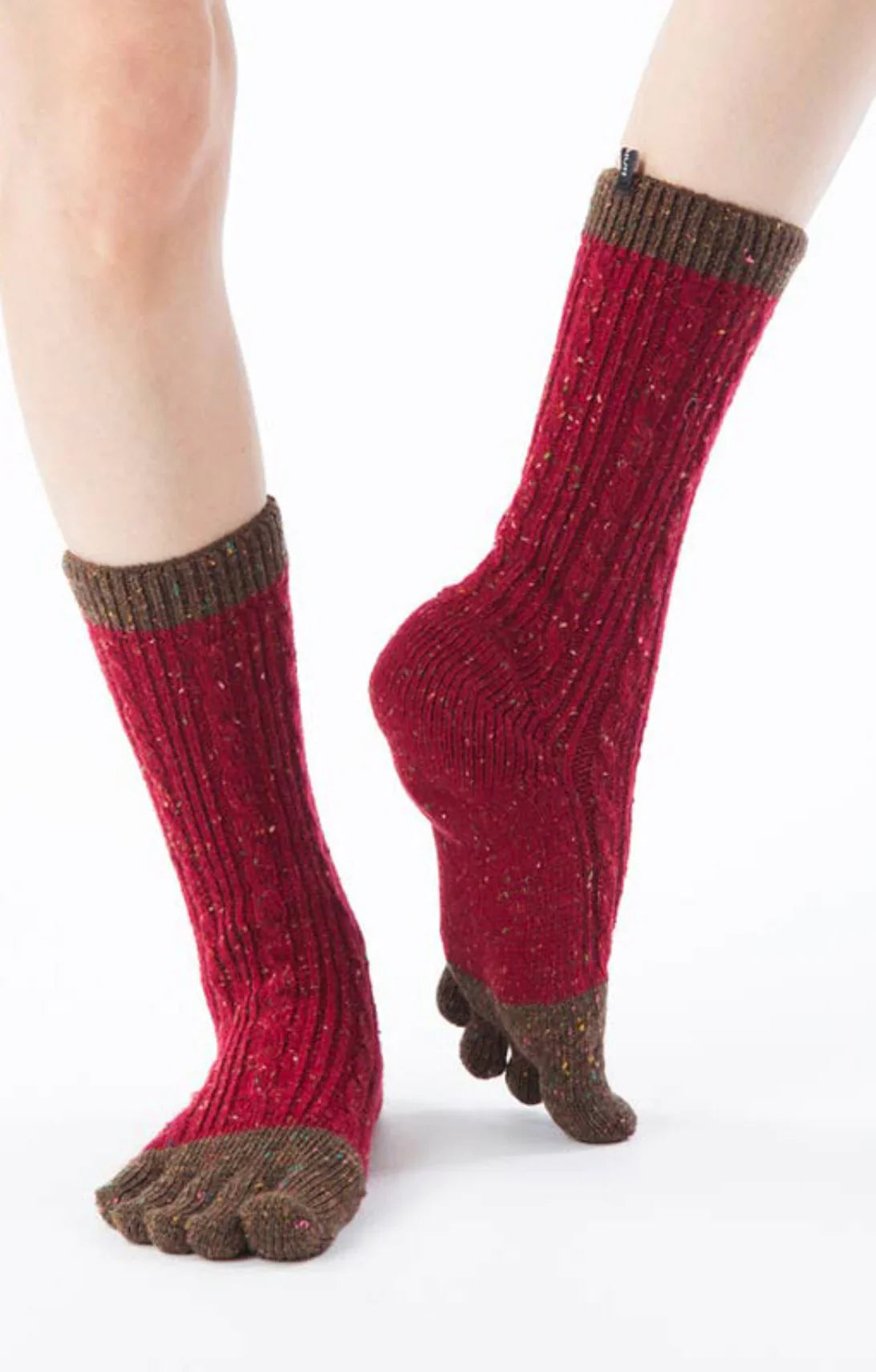 Knitido plus's Wool Blend Cable Confetti Midcalf Socks in Dark red