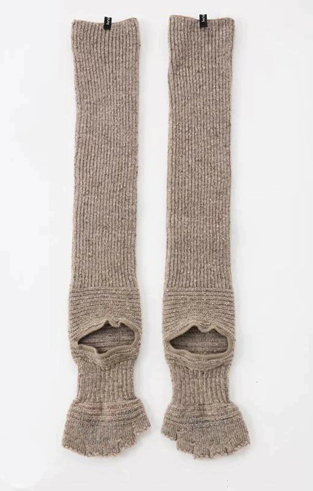 Front side view of Knitido plus brand Wool Blend Confetti Ribbed Open Toe and Heel Socks in ivory-like Ecruy color