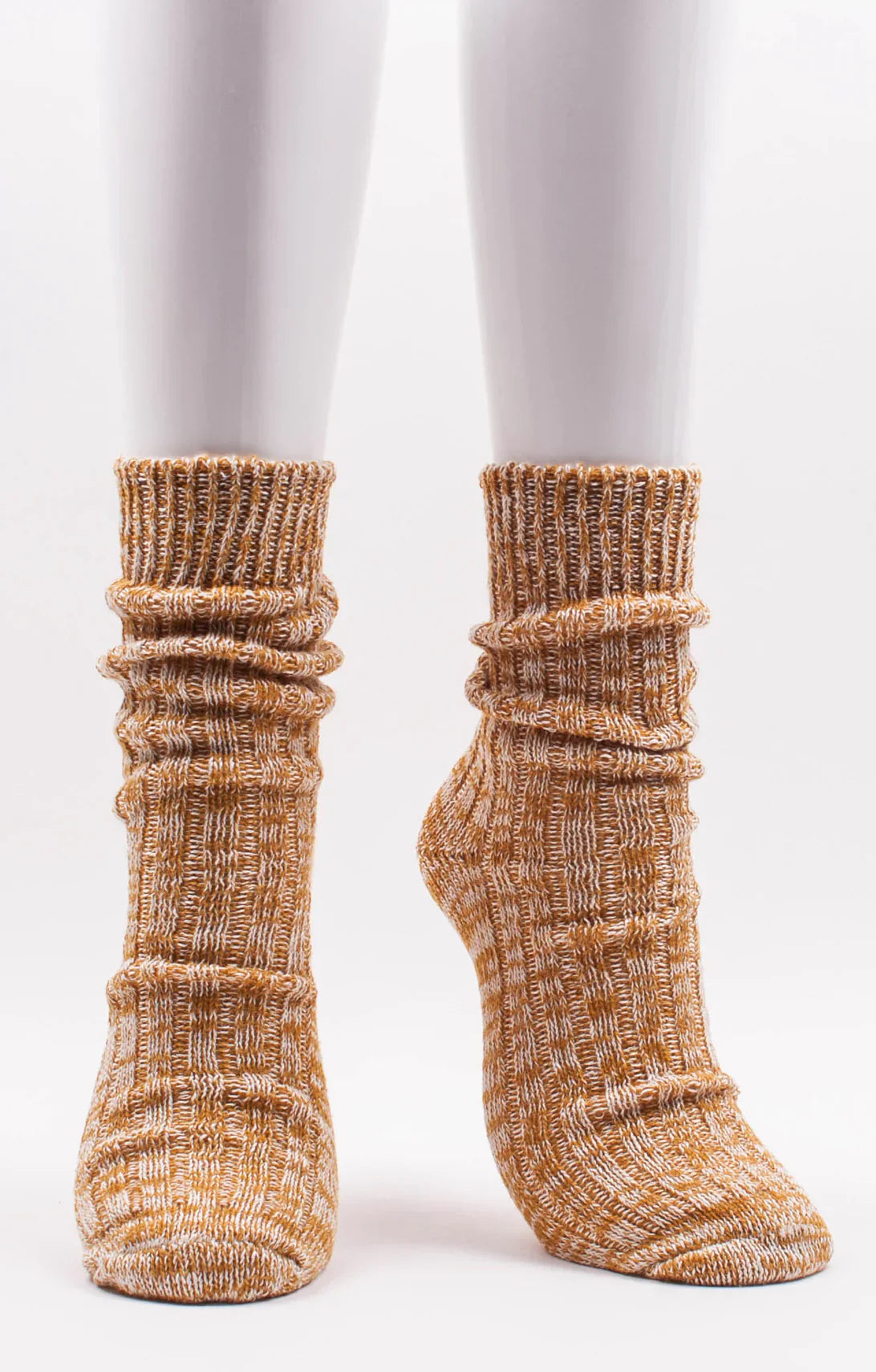 This is a photo of Maarlie Hemp's product name ORGANIC HEMP RIBBED CREW SOCKS Goldenrod