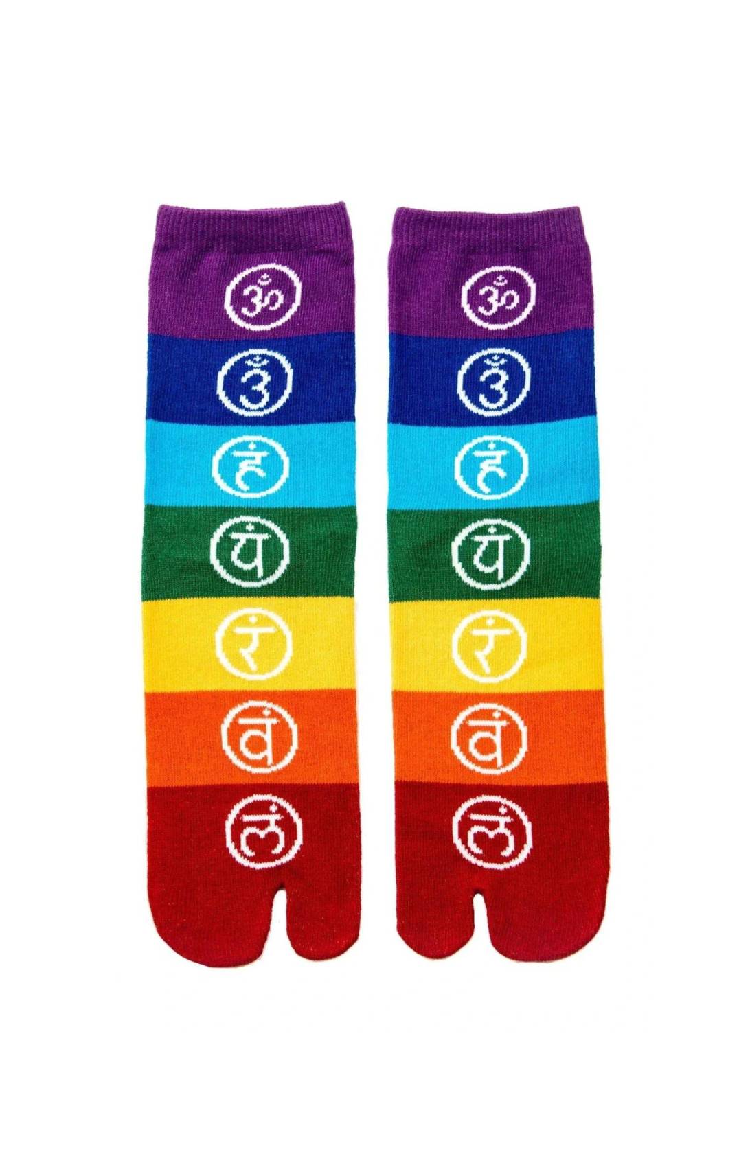 the front of the brand name LOTUS product CHAKRA BALANCE TABI YOGA TOE SOCKS