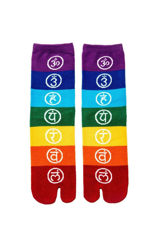 the front of the brand name LOTUS product CHAKRA BALANCE TABI YOGA TOE SOCKS