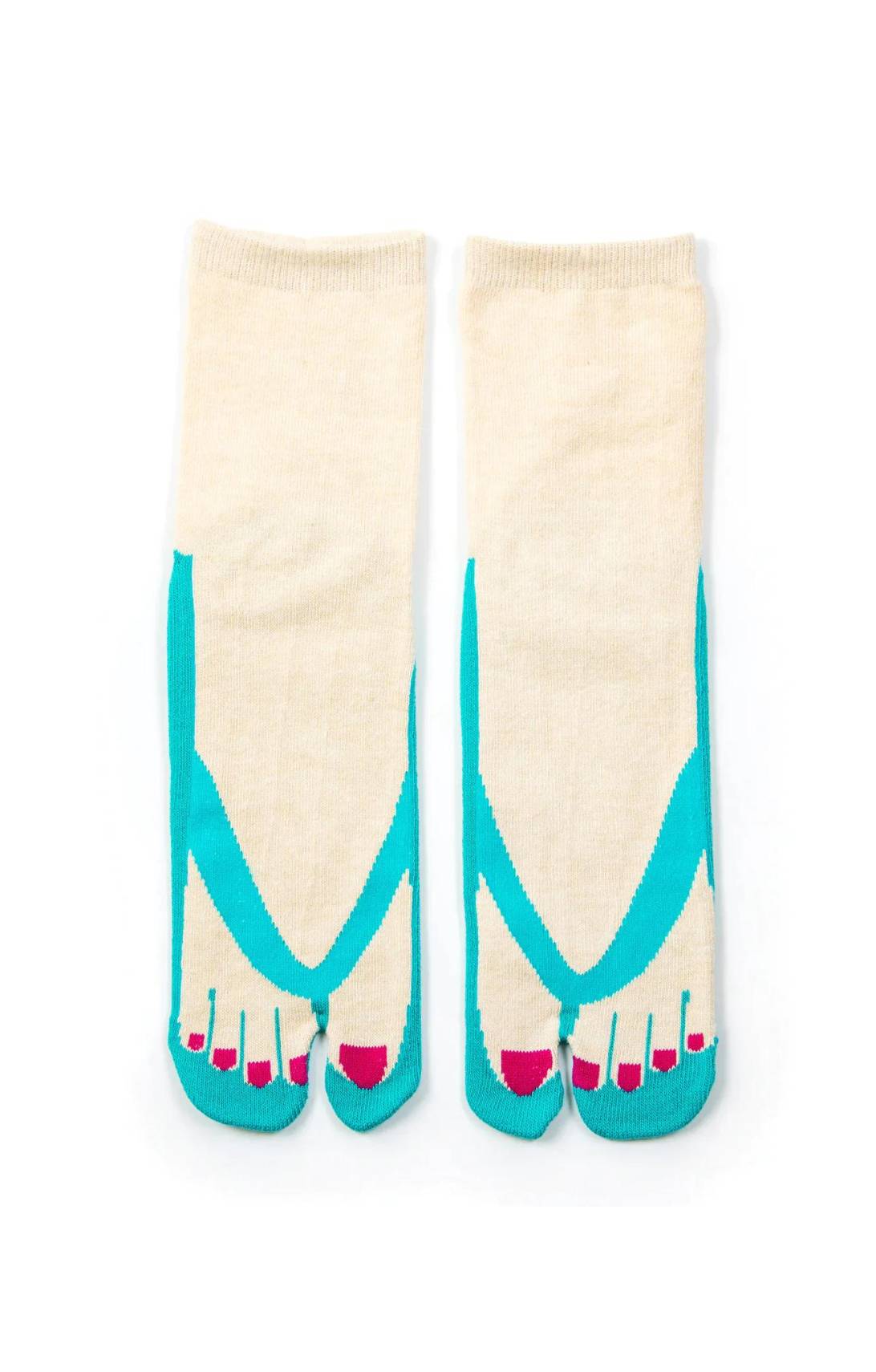 This is a picture of the NINJA SOCKS product name Color Pedicure Tabi Sandal Toe Socks Emerald