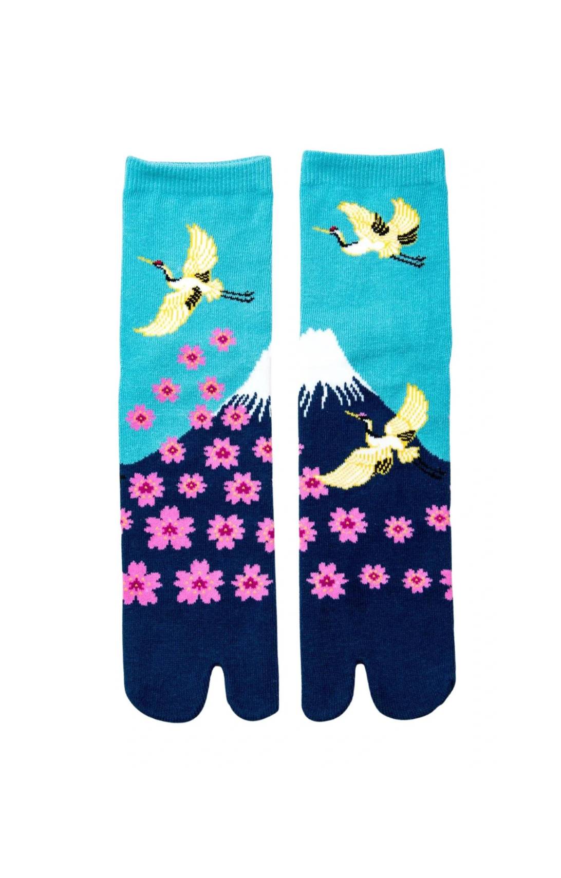 NINJA SOCKS’s CRANE, MT.FUJI AND SAKURA TABI SOCKS in BLUE-NAVY color