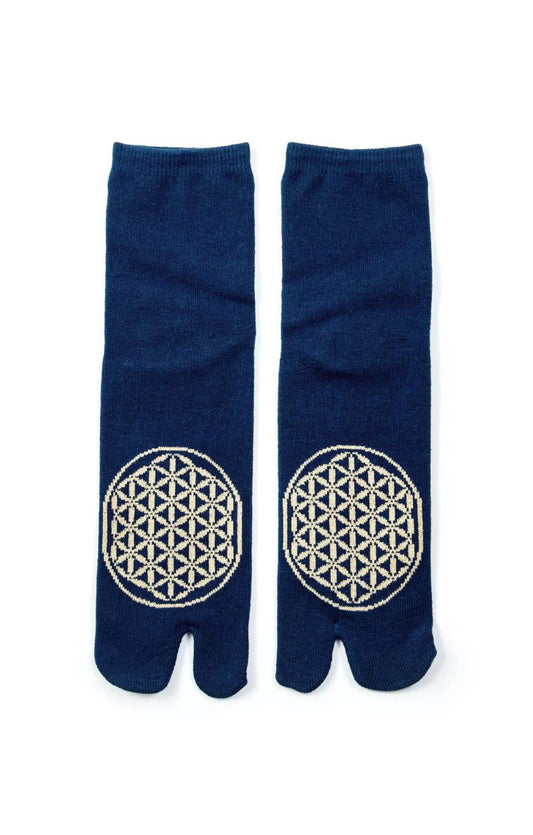 This is a picture of the brand name LOTUS product name Flower Of Life Tabi Toe Socks in NAVY-GOLD color