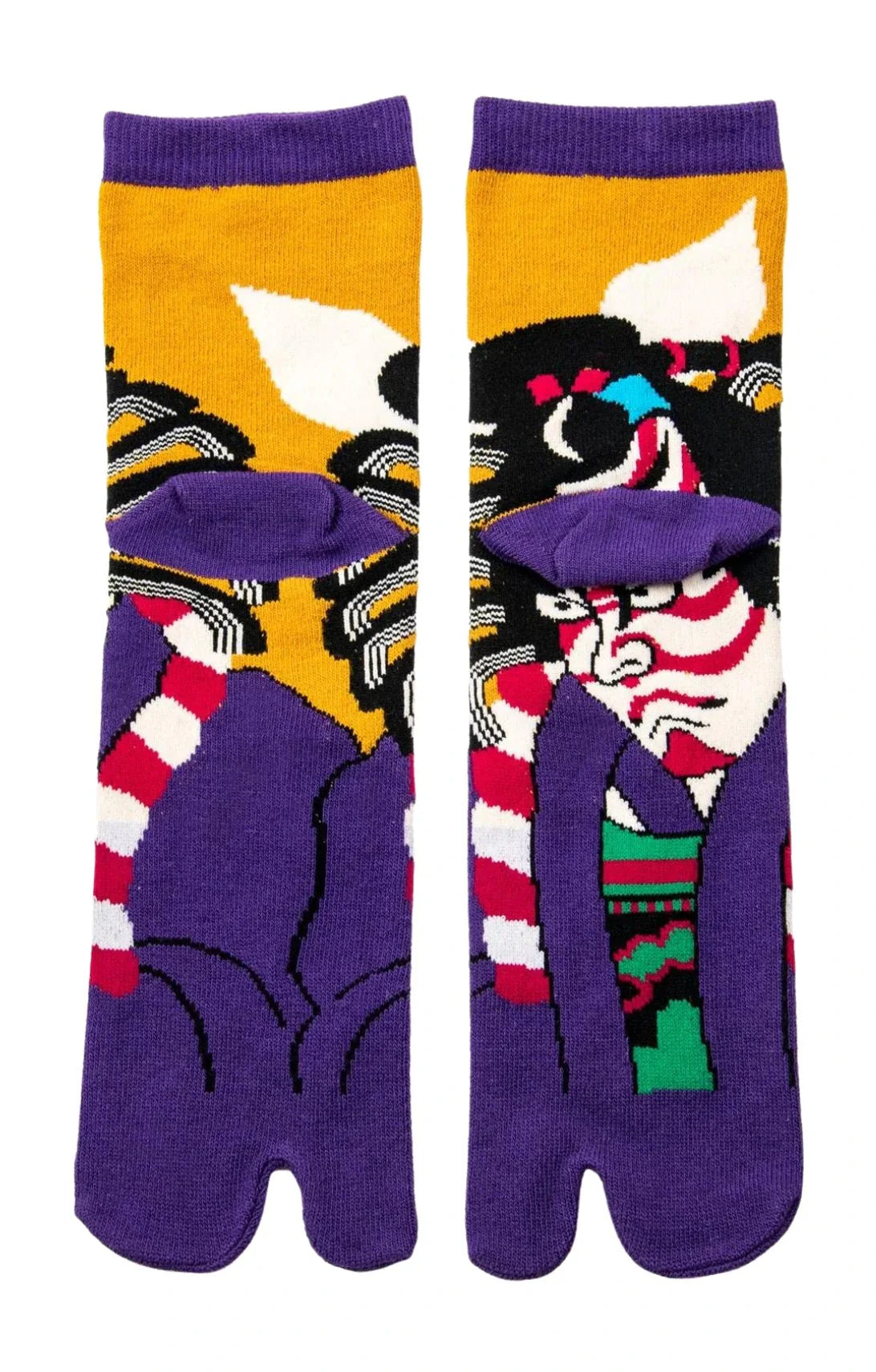 Back of KABUKI-KUMADORI TABI SOCKS by NINJA SOCKS, MUSTARD color