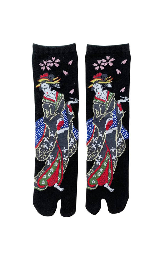 This is a photo of the black color of the product name KABUKI TABI TOE SOCKS of the brand name NINJA SOCKS