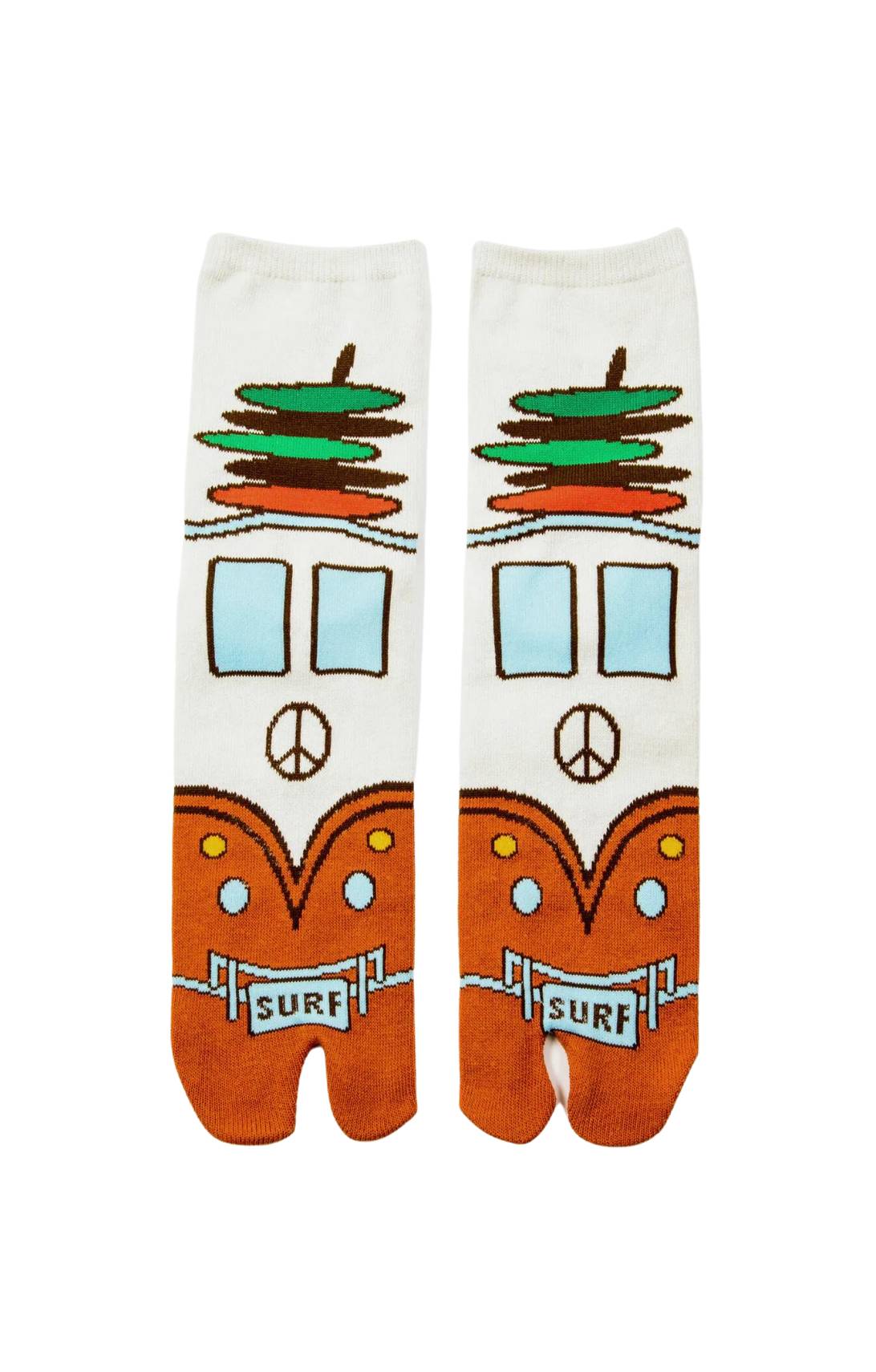 This is a photo of the NINJA SOCKS product name SURF WAGON TABI SOCKS Orange