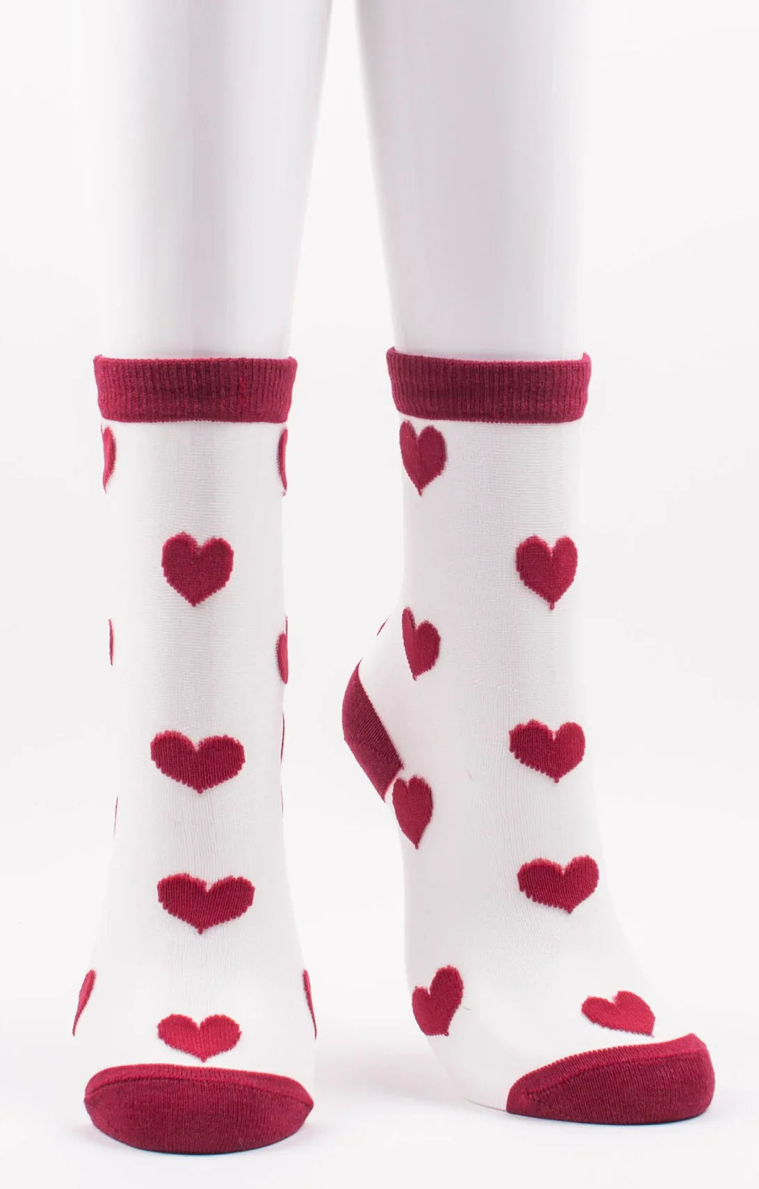 Tabbisocks Clear Heart Sheer Crew Socks in RED