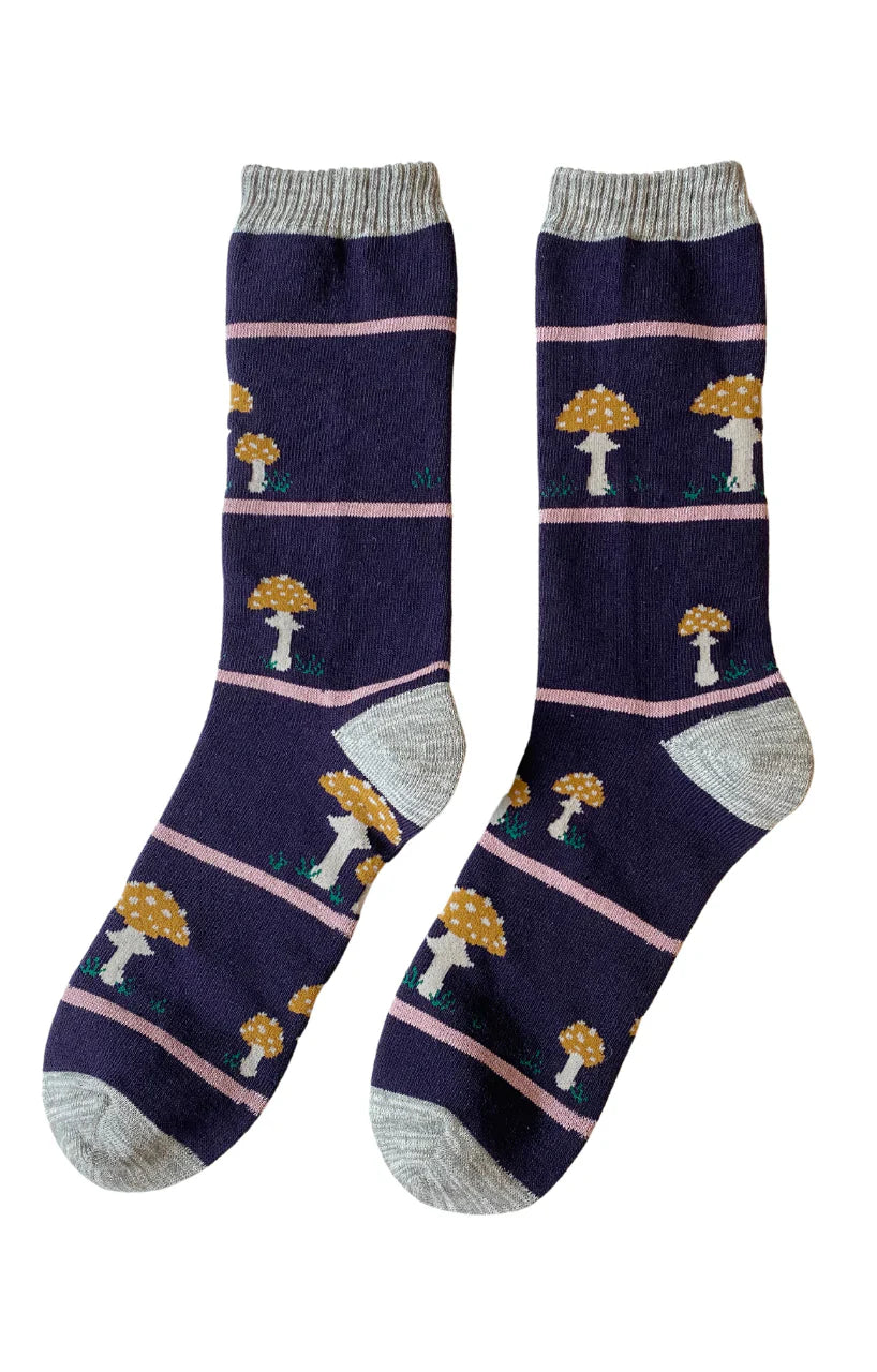 Tabbisocks Replant Pairs Mushroom California Oregon Washington Organic Cotton Crew Socks in Purple