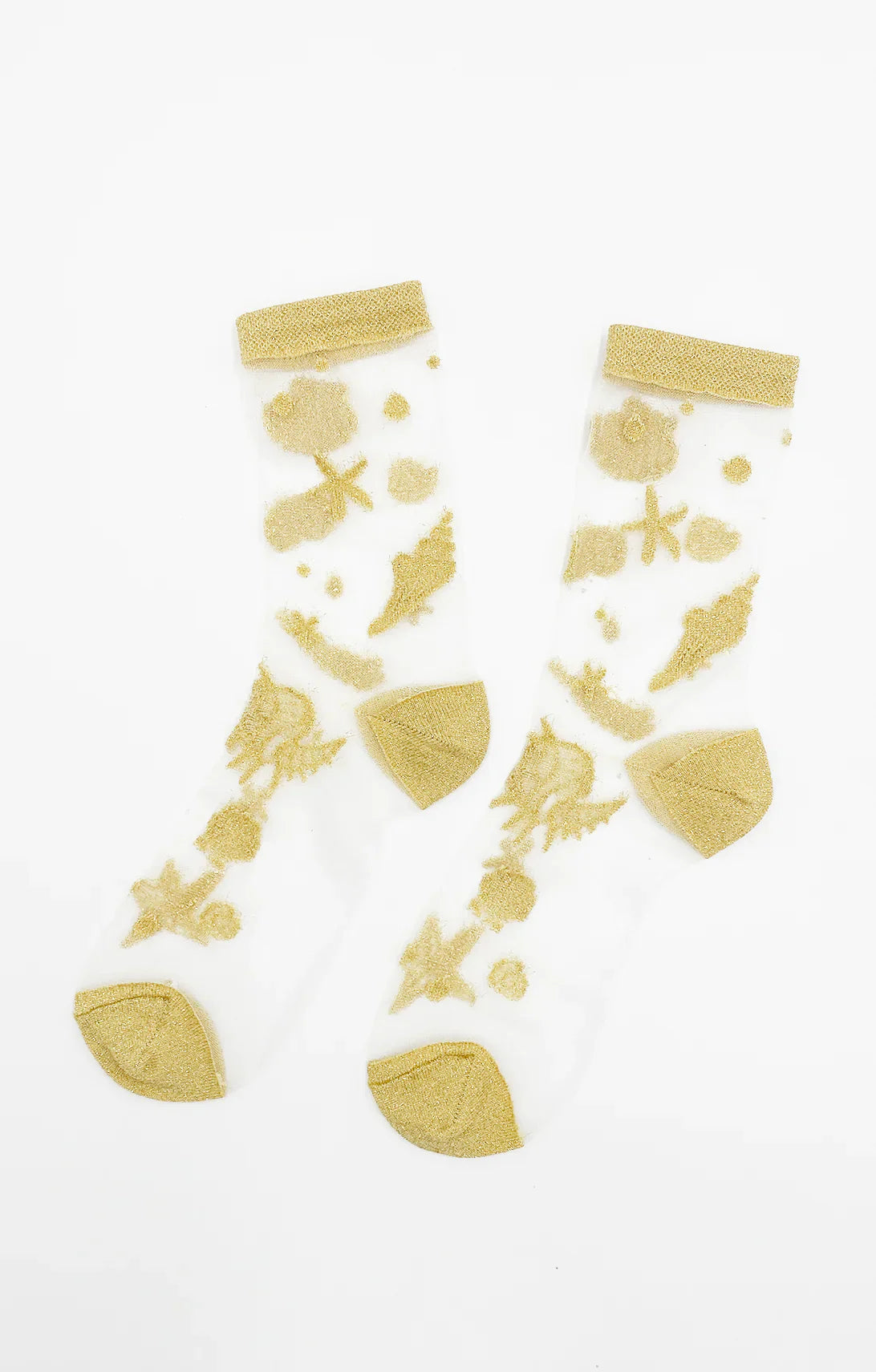 Tabbisocks' Shimmery Gold Seashell Clear Sheer Socks, which are GOLD SHIMMERY in color