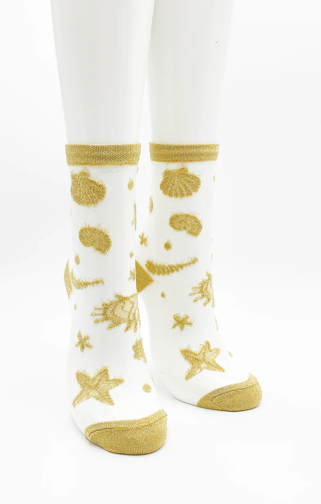 Tabbisocks' Shimmery Gold Seashell Clear Sheer Socks, which are GOLD SHIMMERY in color