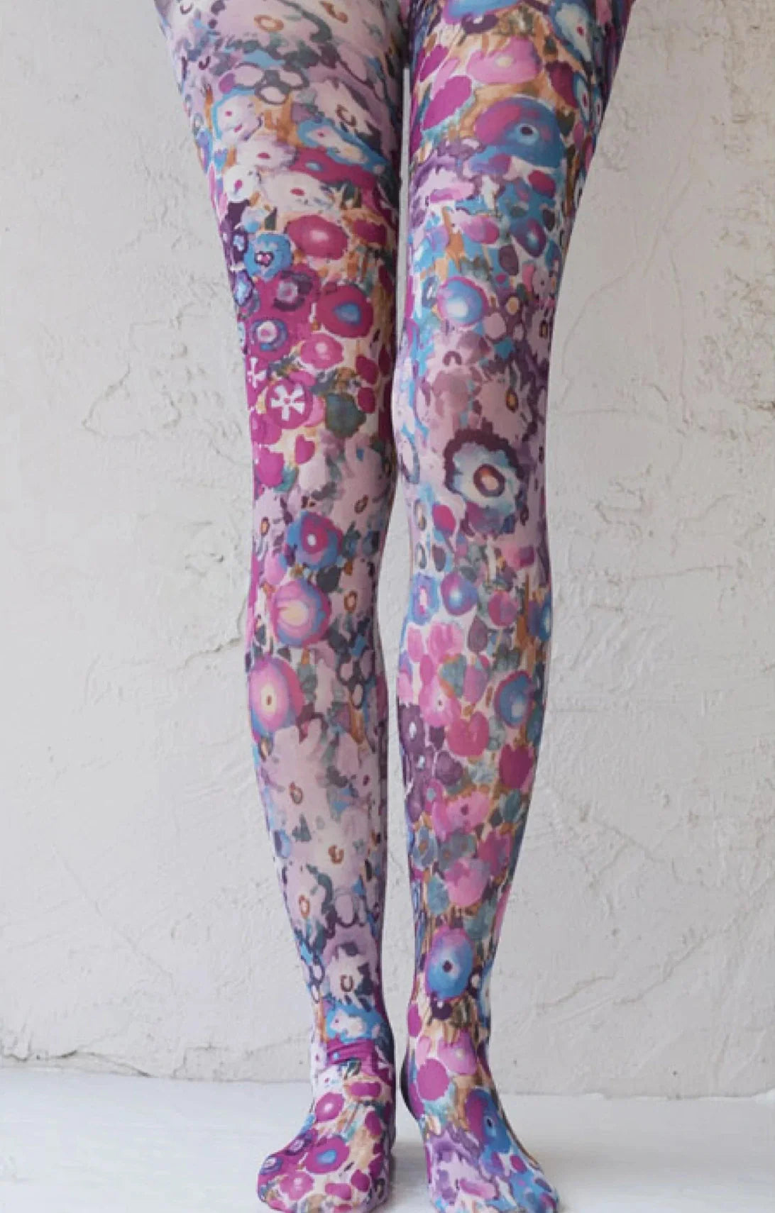 Purple color of a product called Bouquet Beauty Printed Art Tights by Tabbisocks