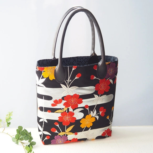 Kimono Tote Bag Sakura Black - Kyoto Nishijin Textile