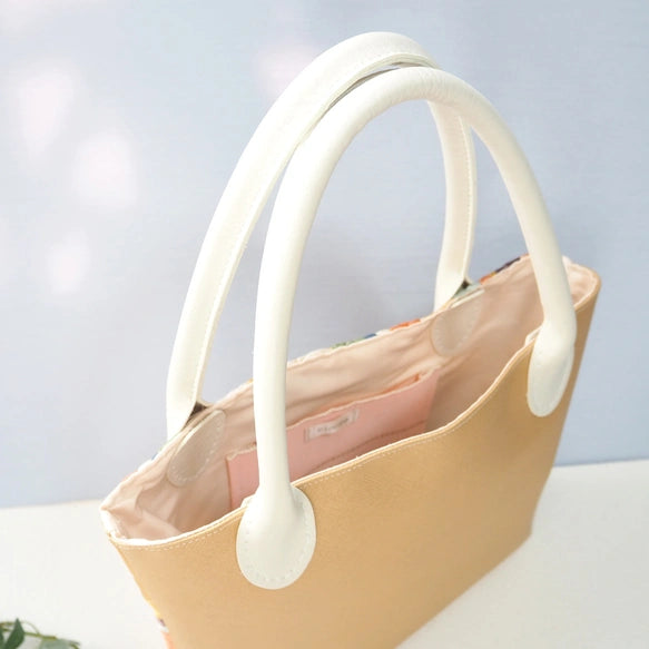 Kimono Tote Bag Beige - Kyoto Nishijin Textile