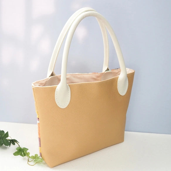 Kimono Tote Bag Beige - Kyoto Nishijin Textile