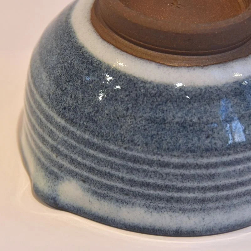 Handcrafted Tamba Ware Katakuchi Matcha Bowl in Denim Blue and White by Okuma Kiln